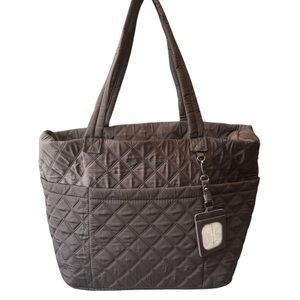 Adrienne Vittadini Luxury Nylon Duffel Bag Zippered Quilt Tote Travel NEW Black